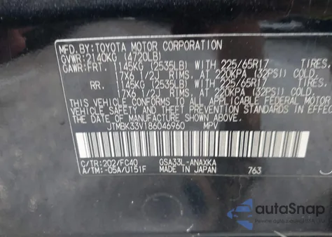 2008 Toyota Rav4 Base V6 z USA, uszkodzony, nr VIN JTMBK33V186046960
